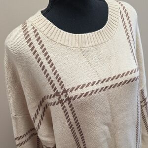 Plaid Knit Sweater in Cream and Brown
